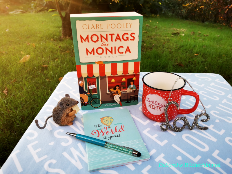 Clare Pooley "Montags bei Monica" mit Blogmaus, Tasse, Notizbuch, Kugelschreiber, Deko